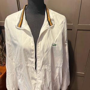 White Windbreaker Size XXL with gray blue dark mustard trims@sleeves and Collar